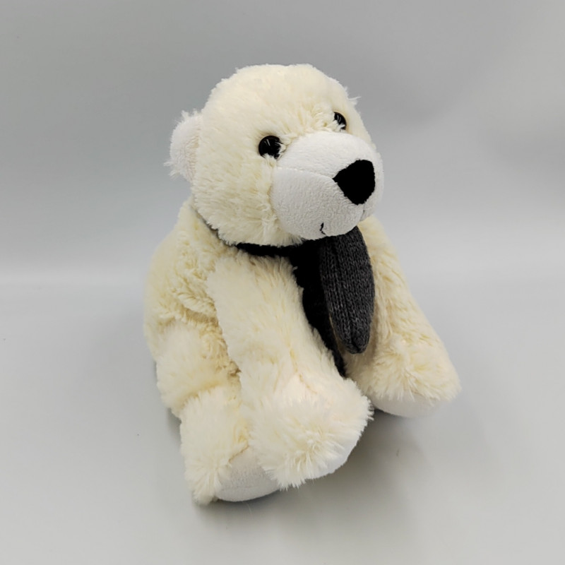 Doudou ours blanc écharpe grise KSD