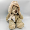 Doudou peluche ours beige foulard bonnet Oscar J-LINE