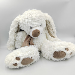 Grand Doudou peluche lapin blanc beige ENESCO