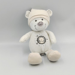 Doudou ours blanc rayé gris beige étoiles NICOTOY