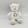 Doudou ours blanc rayé gris beige étoiles NICOTOY