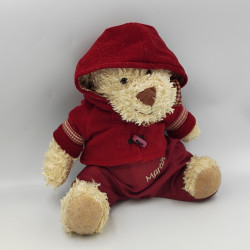 Peluche Doudou ours beige salopette bordeaux Martin DAMART