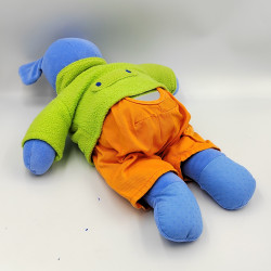 Doudou souris bleu vert orange miroir GRAINE D'EVEIL