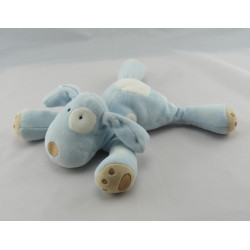 Doudou chien couché bleu cocard blanc OBAIBI