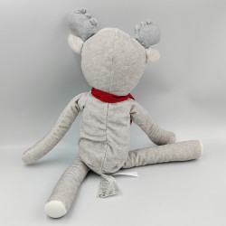 Doudou cerf elan renne gris écharpe rouge OBAIBI