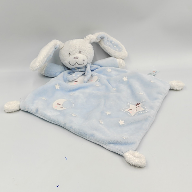 Doudou luminescent plat lapin blanc bleu nuage lune NICOTOY SIMBA TOYS