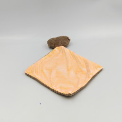 Doudou plat ours César marron rayé orange LILLIPUTIENS