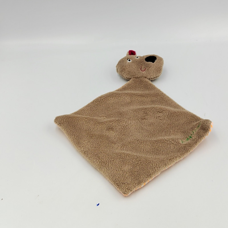 Doudou plat ours César marron rayé orange LILLIPUTIENS