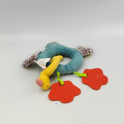 Doudou hochet canard bleu vert les Cousins du Moulin MOULIN ROTY