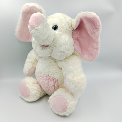 Ancien Doudou peluche éléphant blanc rose Nounours