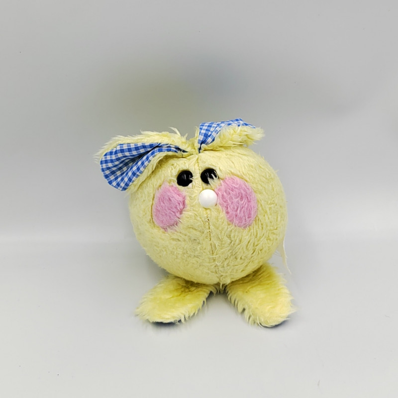 Ancien doudou balle lapin jaune bleu rose vichy PLAYSKOOL