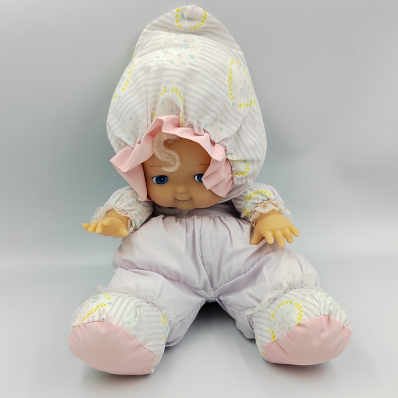 Ancienne poupée chiffon tissu mauve rose fleurs NICOTOY