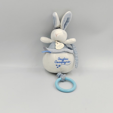 Doudou et compagnie musical lapin blanc bleu rayé Matelot