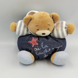 Doudou ours bleu blanc jean...