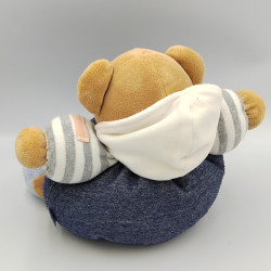 Doudou ours bleu blanc jean j'ai la bouche remplie de rire Denim KALOO