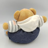 Doudou ours bleu blanc jean j'ai la bouche remplie de rire Denim KALOO