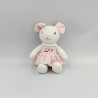 Doudou souris rose blanche fleurs oiseau TEX