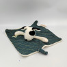 Doudou plat chien cocard noir La grande famille rayé bleu MOULIN ROTY