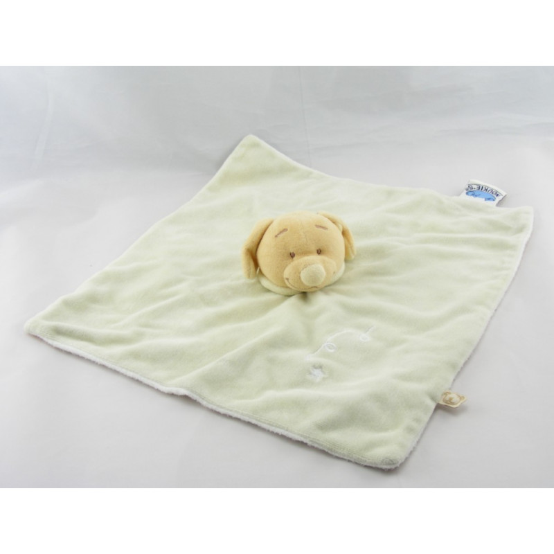 Doudou plat chien blanc vert bonnet NOUKIE'S