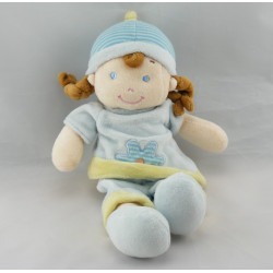 Doudou fille fillette bleu ciel rose MOTS D'ENFANTS