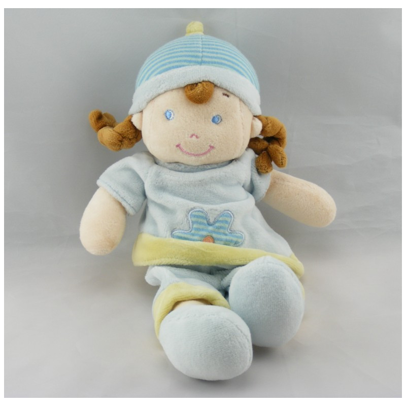 Doudou fille fillette bleu ciel rose MOTS D'ENFANTS