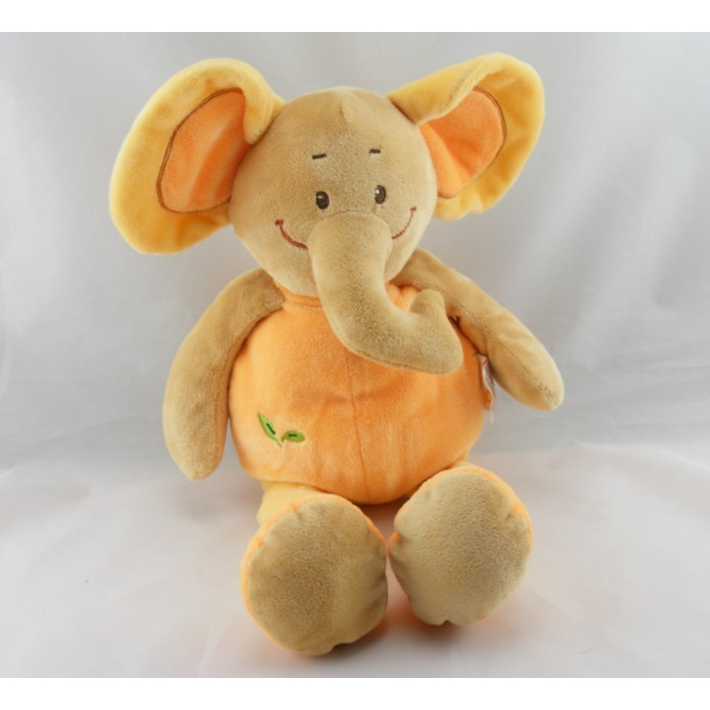 Doudou plat éléphant orange Safari DOUKIDOU