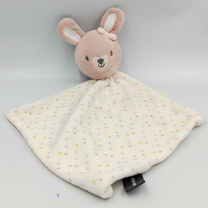 Doudou plat lapin rose blanc pois ORCHESTRA