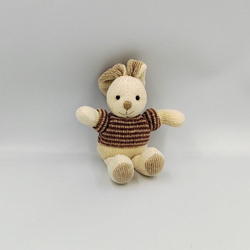 Doudou lapin écru beige marron rayé ANNA CLUB PLUSH