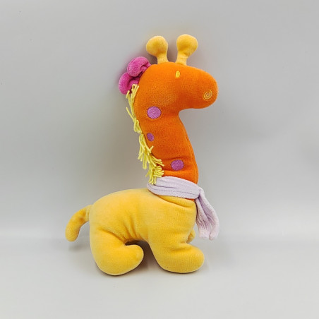 Doudou girafe orange jaune mauve rose Corolle