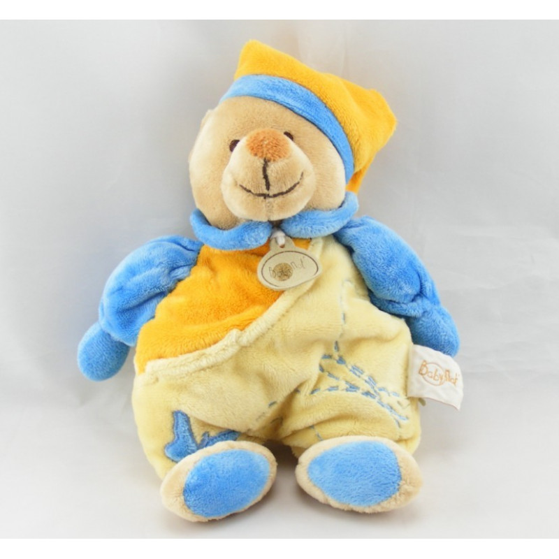 Doudou ours bleu jaune orange papillon mouchoir BABY NAT