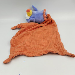 Doudou oiseau toucan bleu mouchoir orange TAO TAPE A L'OEIL