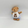 Doudou ours beige bleu vichy bavoir DMC