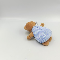 Doudou ours beige bleu vichy bavoir DMC
