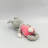 Doudou hochet lapin gris rose pois TEX