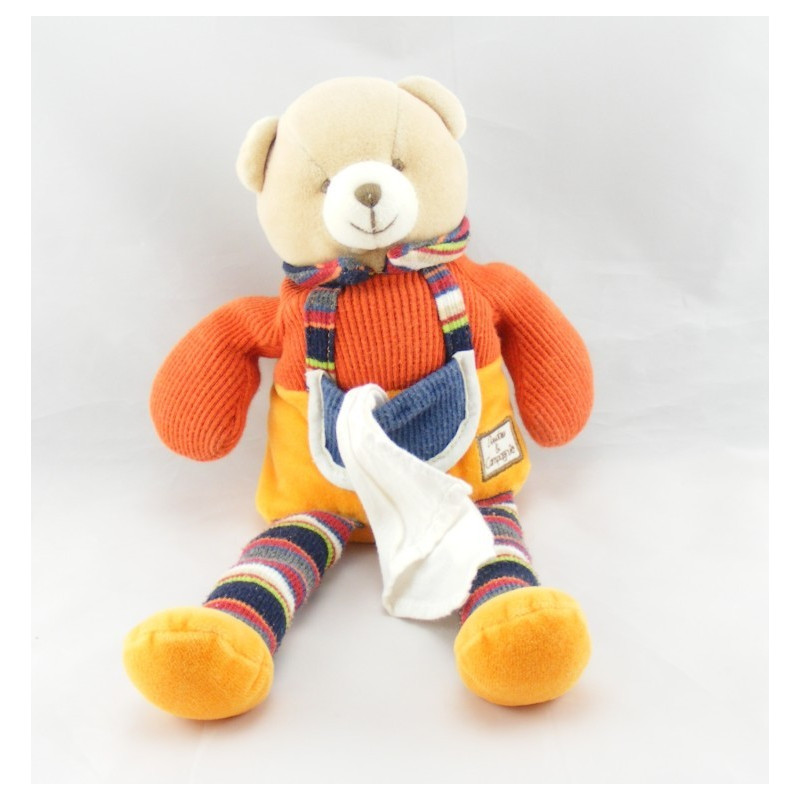 Doudou et compagnie pantin ours orange rayé  longues jambes mouchoir