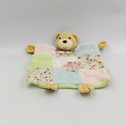 Doudou plat ours liberty bleu vert rose fleurs KALOO