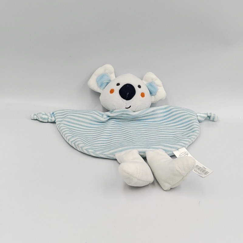 Doudou plat koala blanc bleu rayé TOM & KIDDY TOMKIDS