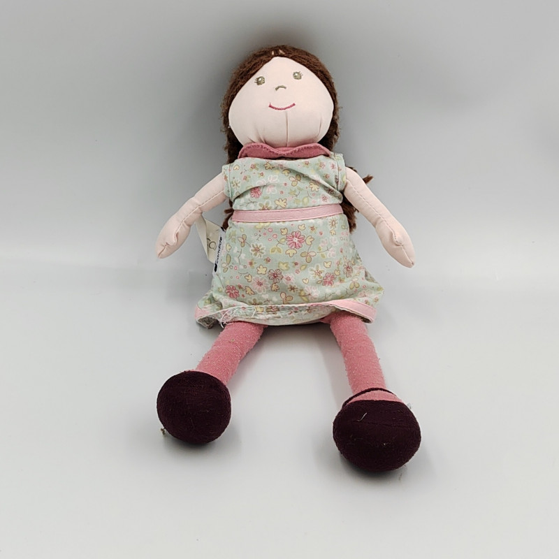 Doudou poupée rose bleu fleurs CANDIDE