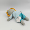 Doudou lion bleu gris orange MOTS D'ENFANTS