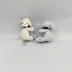 Doudou hochet mouton agneau blanc avec lapin rayé bleu JACADI