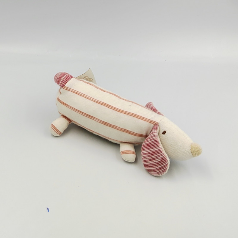 Doudou hochet chien beige rose KOKO LA LUNE MOULIN ROTY