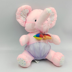 PELUCHE PUFFALUMP ÉLÉPHANT ROSE BLEU POIS