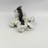 Doudou marionnette hérisson gris blanc bleu rayé noeud jaune laine