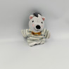 Doudou marionnette hérisson gris blanc bleu rayé noeud jaune laine