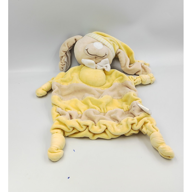 Doudou plat lapin jaune beige rayé KIMBALOO