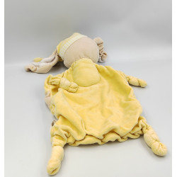 Doudou plat lapin jaune beige rayé KIMBALOO