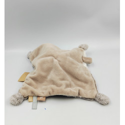 Doudou plat éléphant beige blanc Mes Premiers Animaux