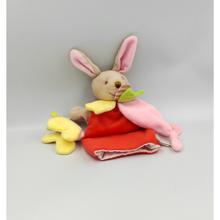 Doudou et compagnie marionnette lapin beige rouge jaune vert rose Magic