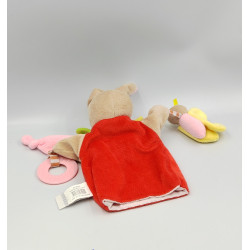 Doudou et compagnie marionnette lapin beige rouge jaune vert rose Magic