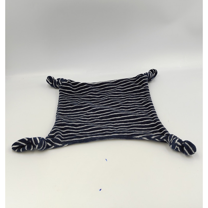 Doudou plat carré bleu marine rayé VERTBAUDET